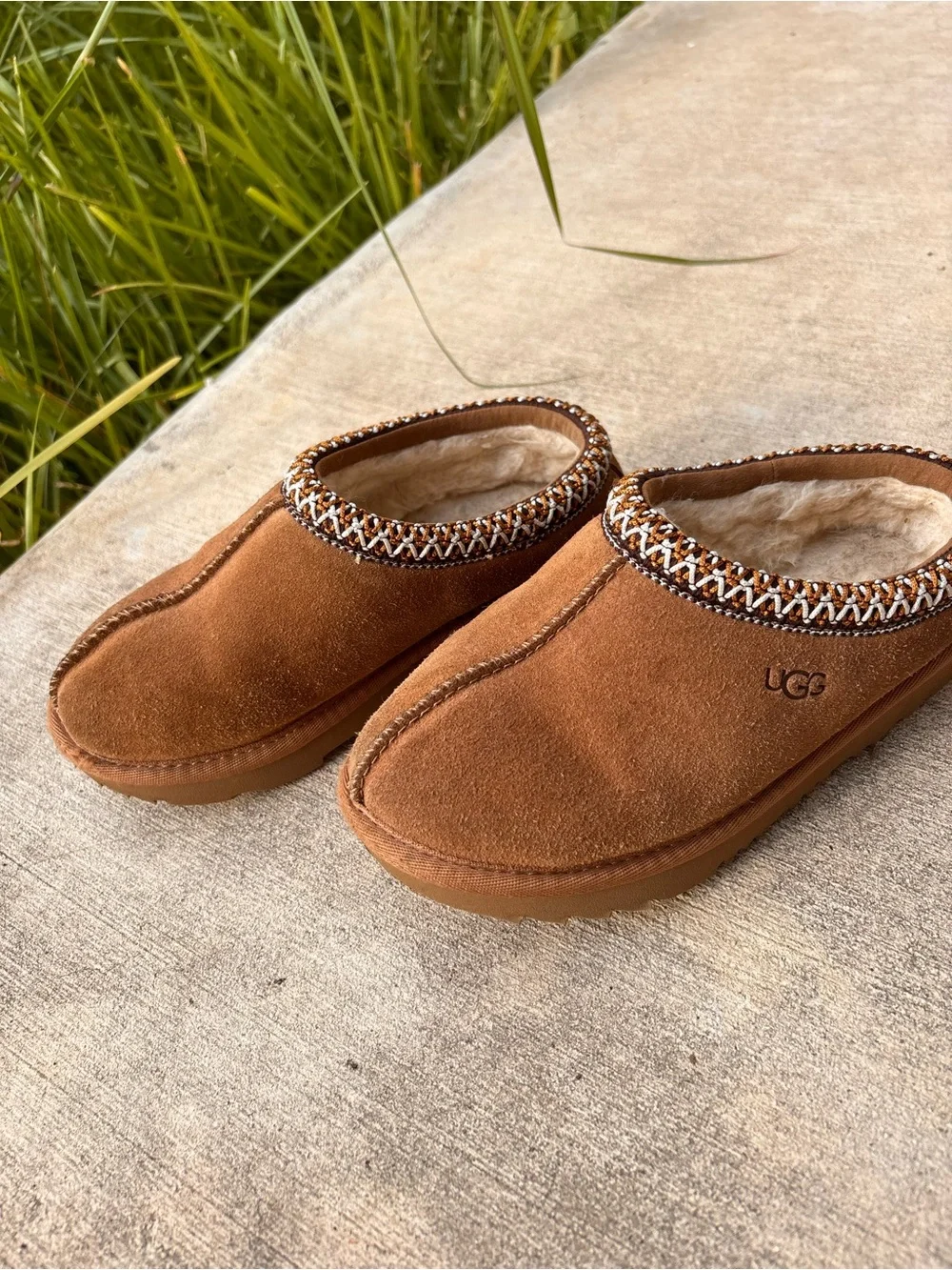 UGG Chestnut Suede Shearling Mule Slippers